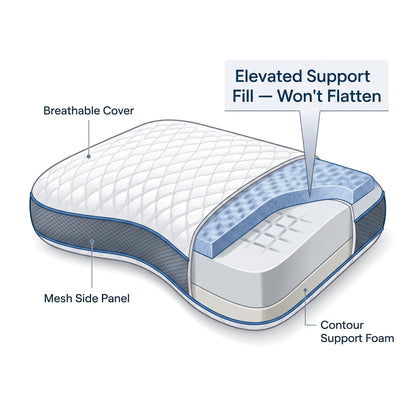 Somvane Contour Curve Pillow cutaway showing its elevated support fill
