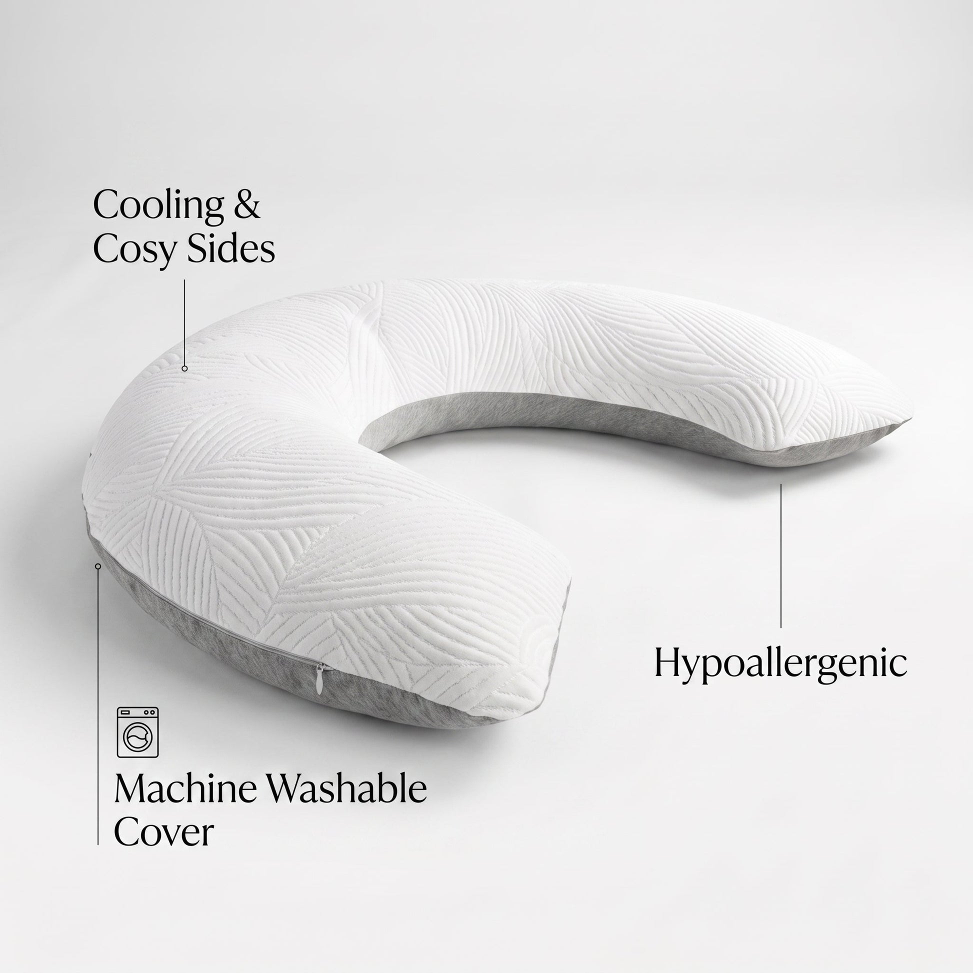 Somvane U-Shaped Body Pillow with removable washable hypoallergenic cover