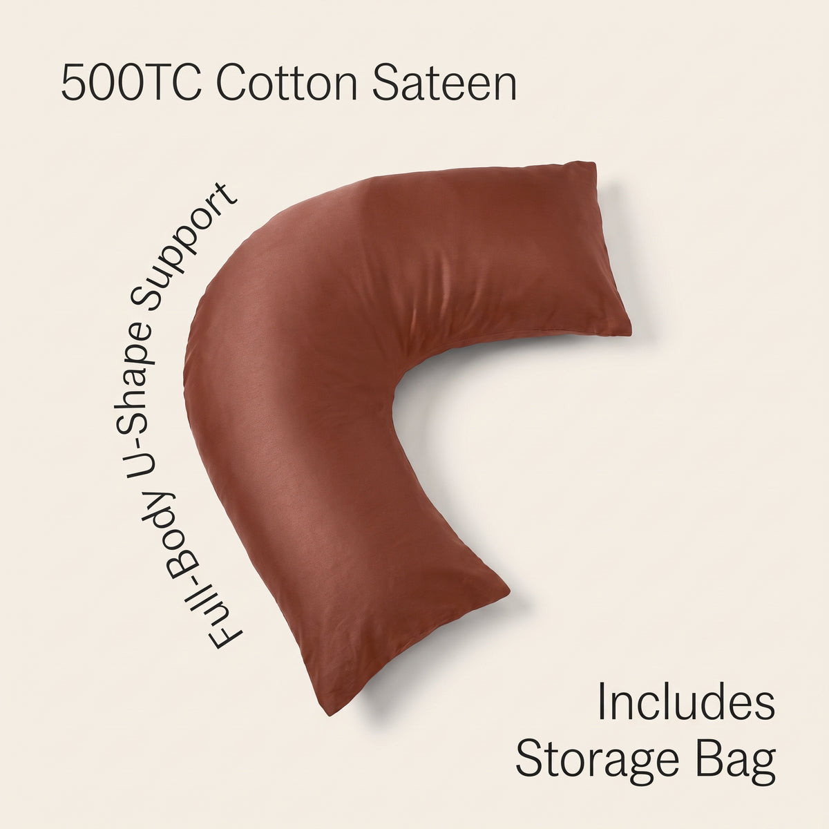 Cotton Sateen U-Shaped Body Pillowcase – 500TC Luxe Comfort