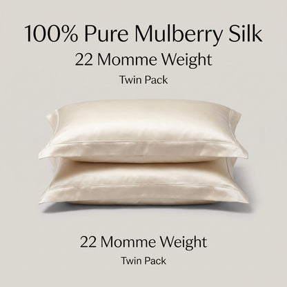 Mulberry Silk Pillowcase Twin Pack – 100% Pure 22 Momme Silk