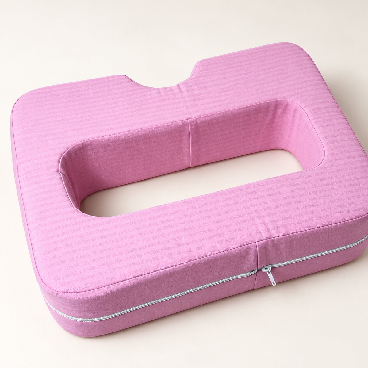 Pink cotton cover and removable cover zip detail