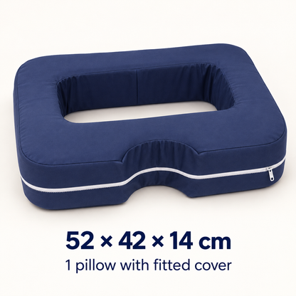 Chest support pillow dimensions: 52 by 42 by 14 centimetres; one pillow with fitted cover