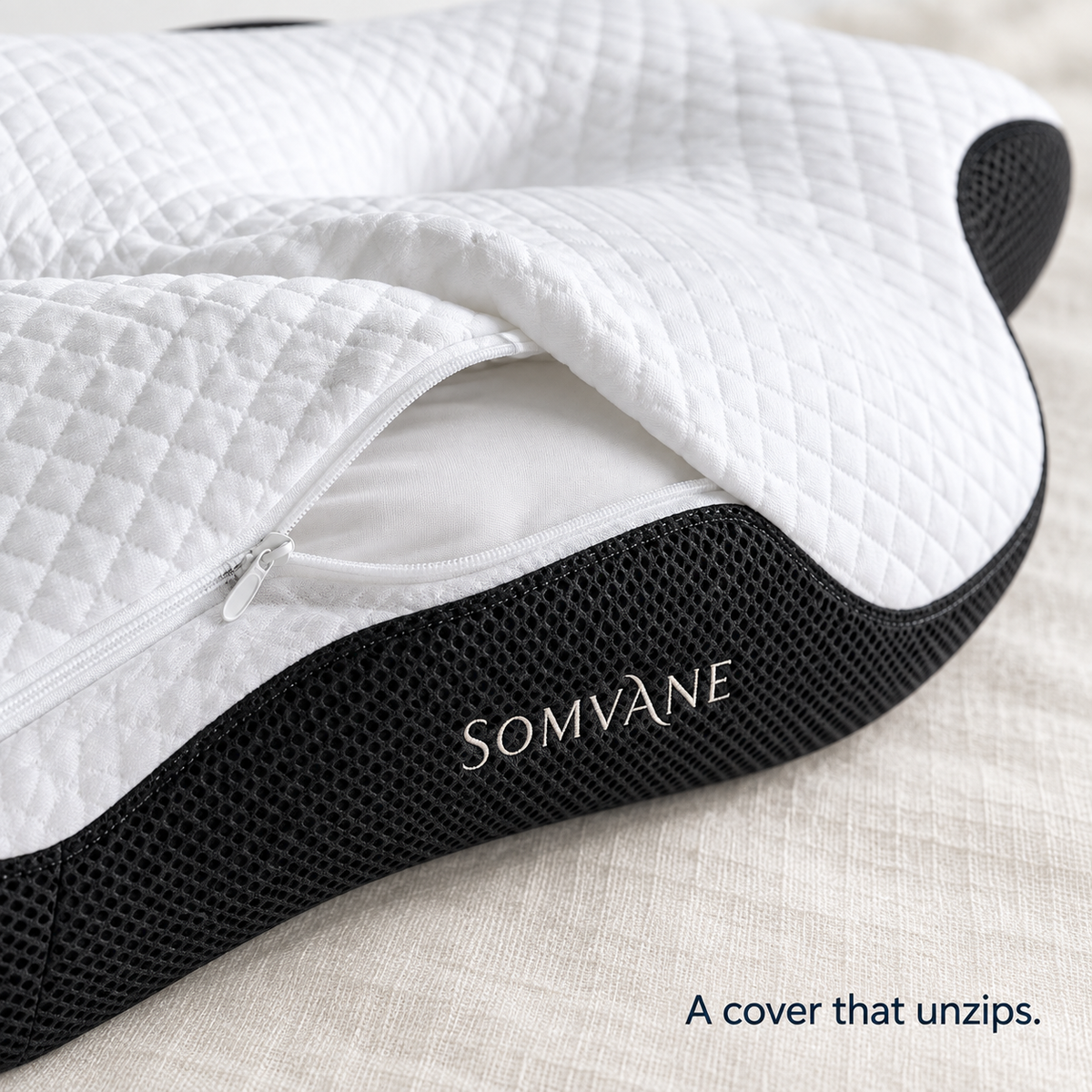 Somvane butterfly memory foam pillow in black — cover detail