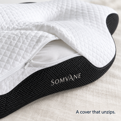 Somvane butterfly memory foam pillow in black — cover detail