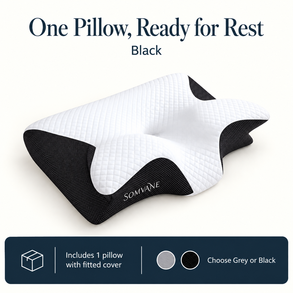 Somvane butterfly memory foam pillow in black — size contents