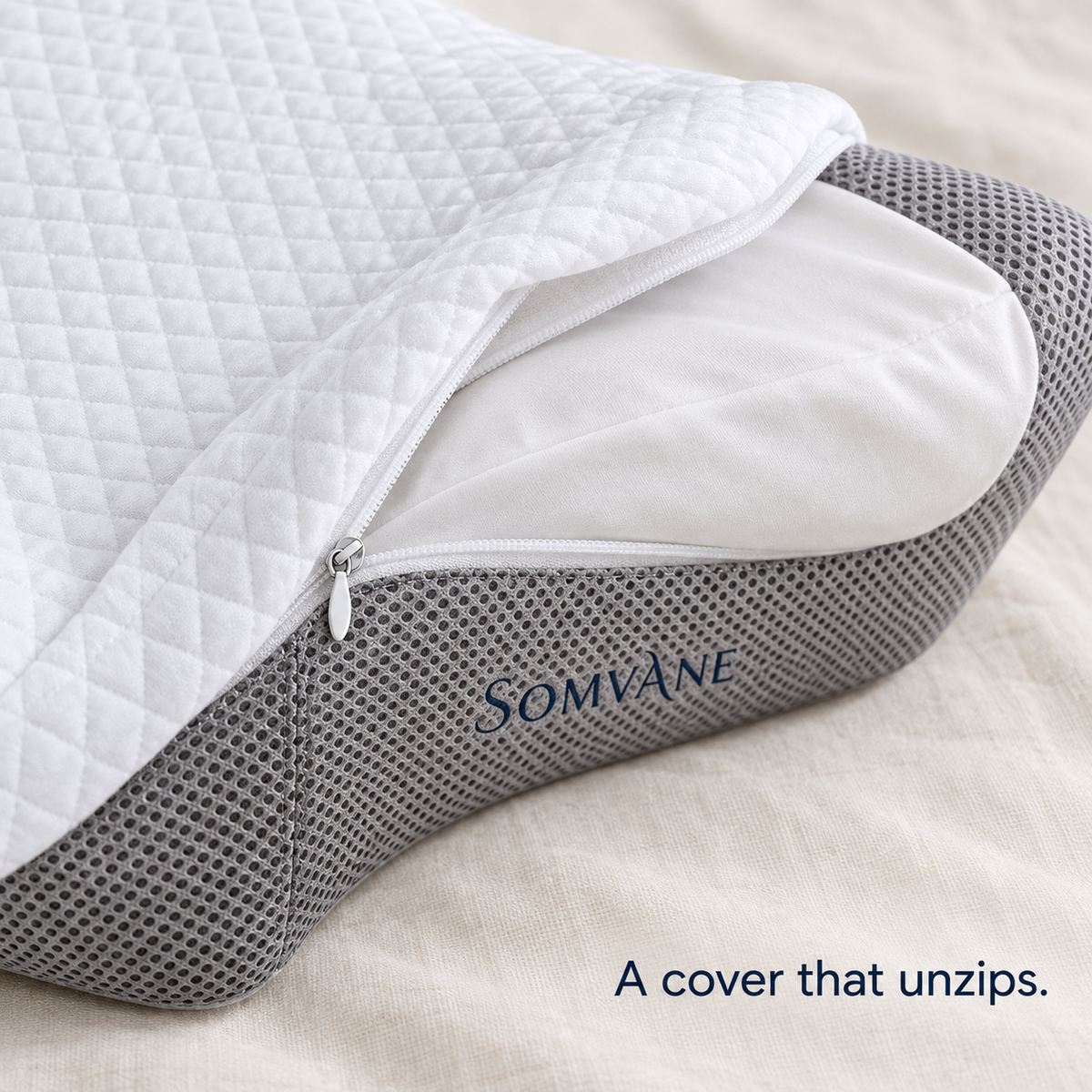 Somvane butterfly memory foam pillow in grey — cover detail