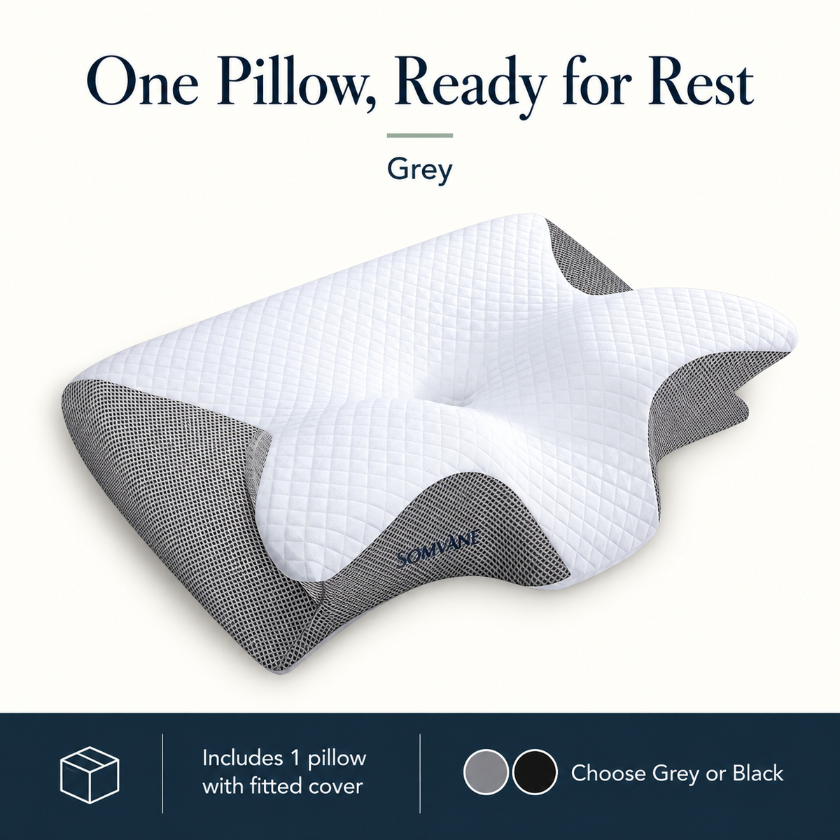 Somvane butterfly memory foam pillow in grey — size contents