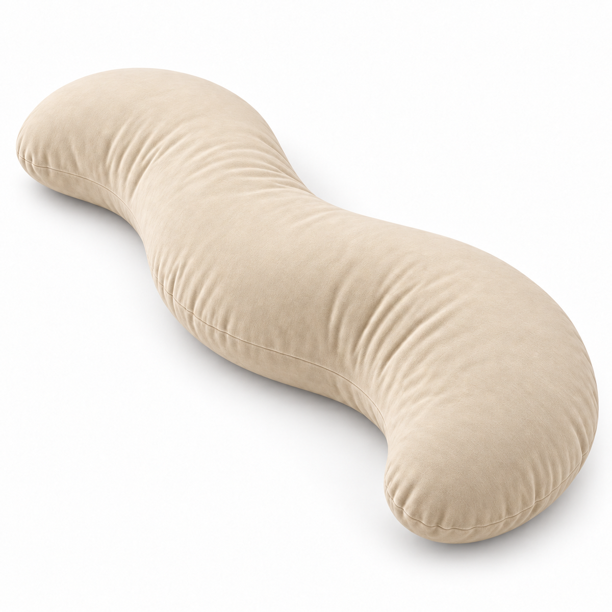 beige curved body pillow with cotton cover