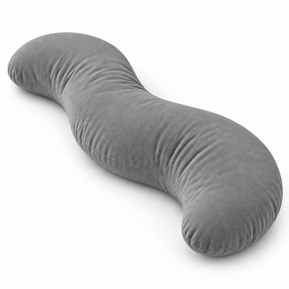 grey curved body pillow with cotton cover
