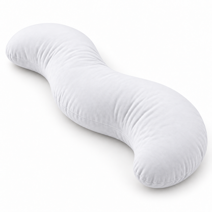 white curved body pillow with cotton cover