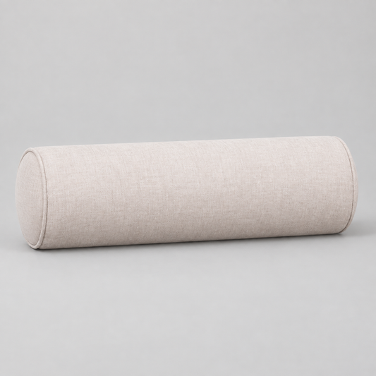 Natural linen cylindrical bolster cushion with circular end seams